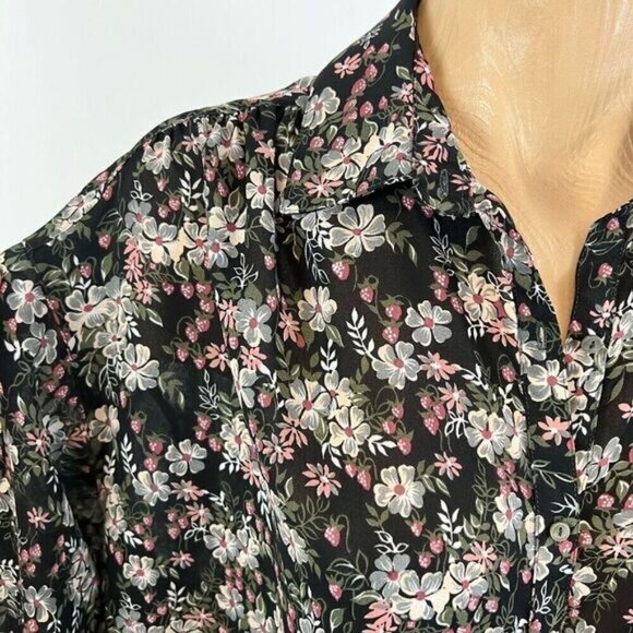Vintage Givenchy for Fashions Couture Womens 12 Black Floral Button Down Shirt - Picture 6 of 13